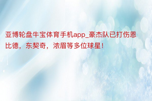 亚博轮盘牛宝体育手机app_豪杰队已打伤恩比德，东契奇，浓眉等多位球星！