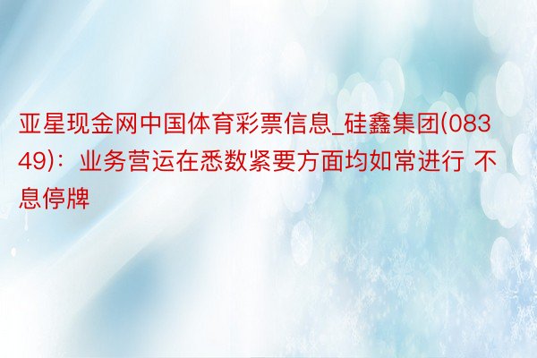 亚星现金网中国体育彩票信息_硅鑫集团(08349)：业务营运在悉数紧要方面均如常进行 不息停牌